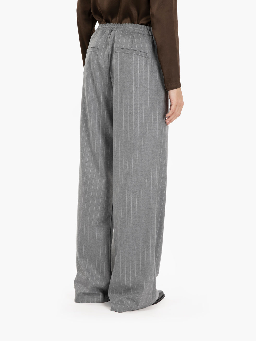 Straight pinstriped trousers