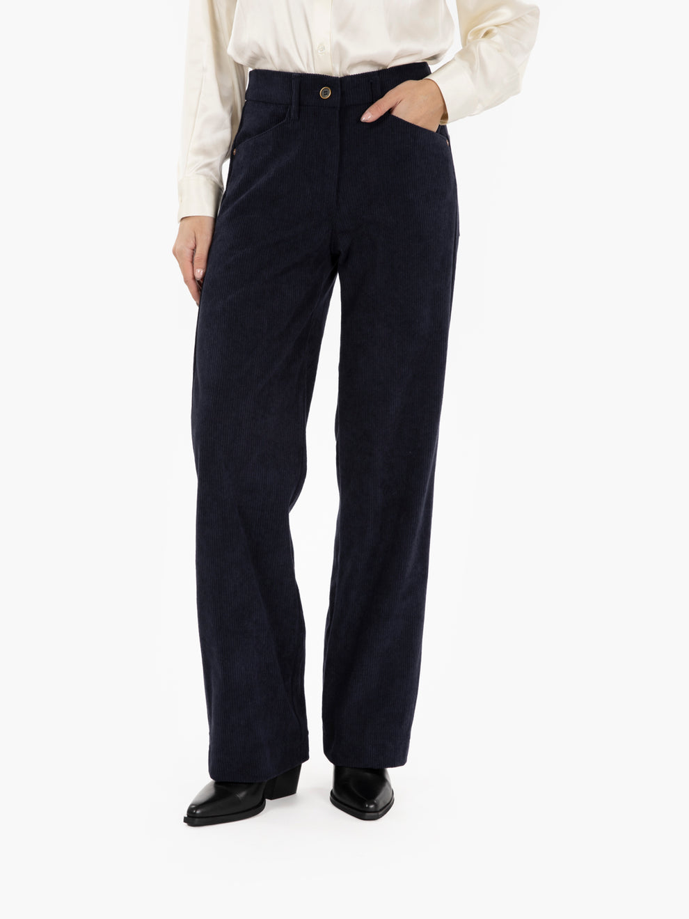 Pantalone Gaia a palazzo in velluto blu