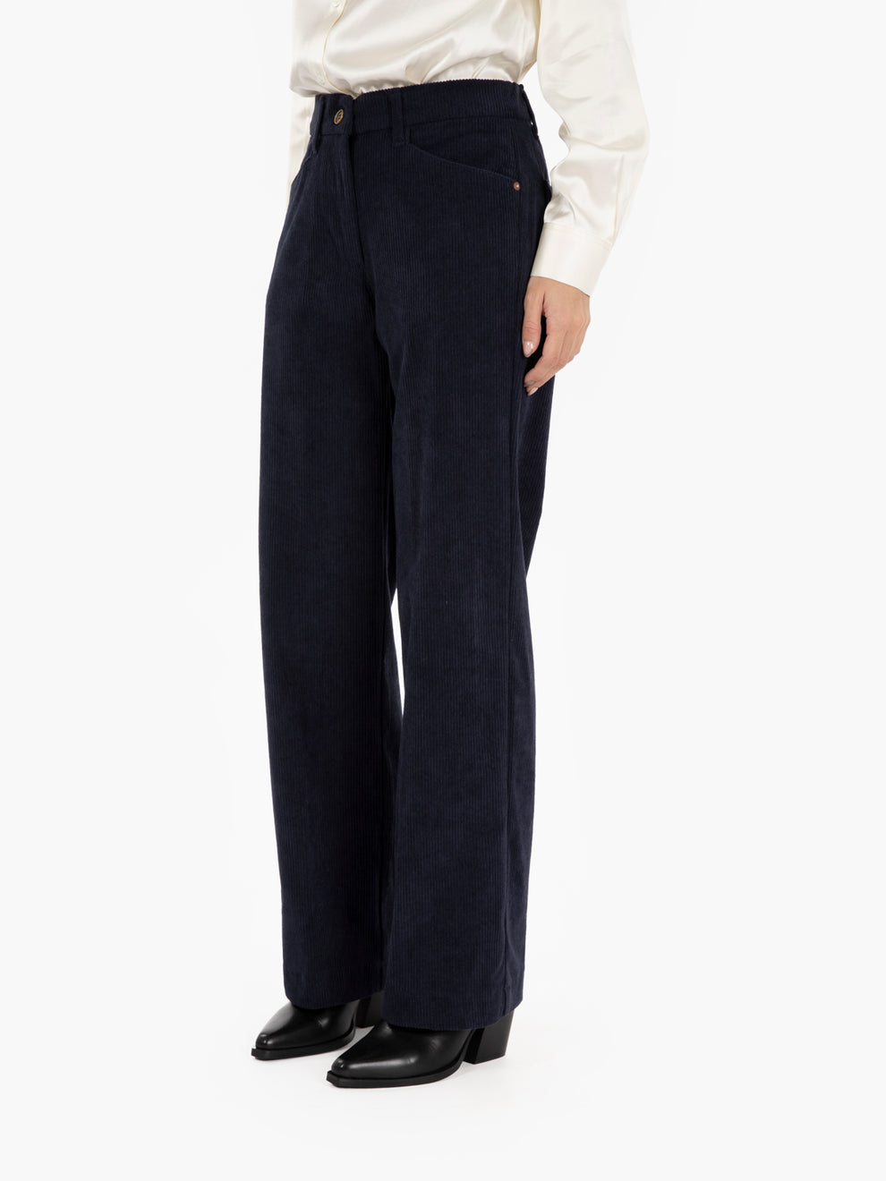 Pantalone Gaia a palazzo in velluto blu