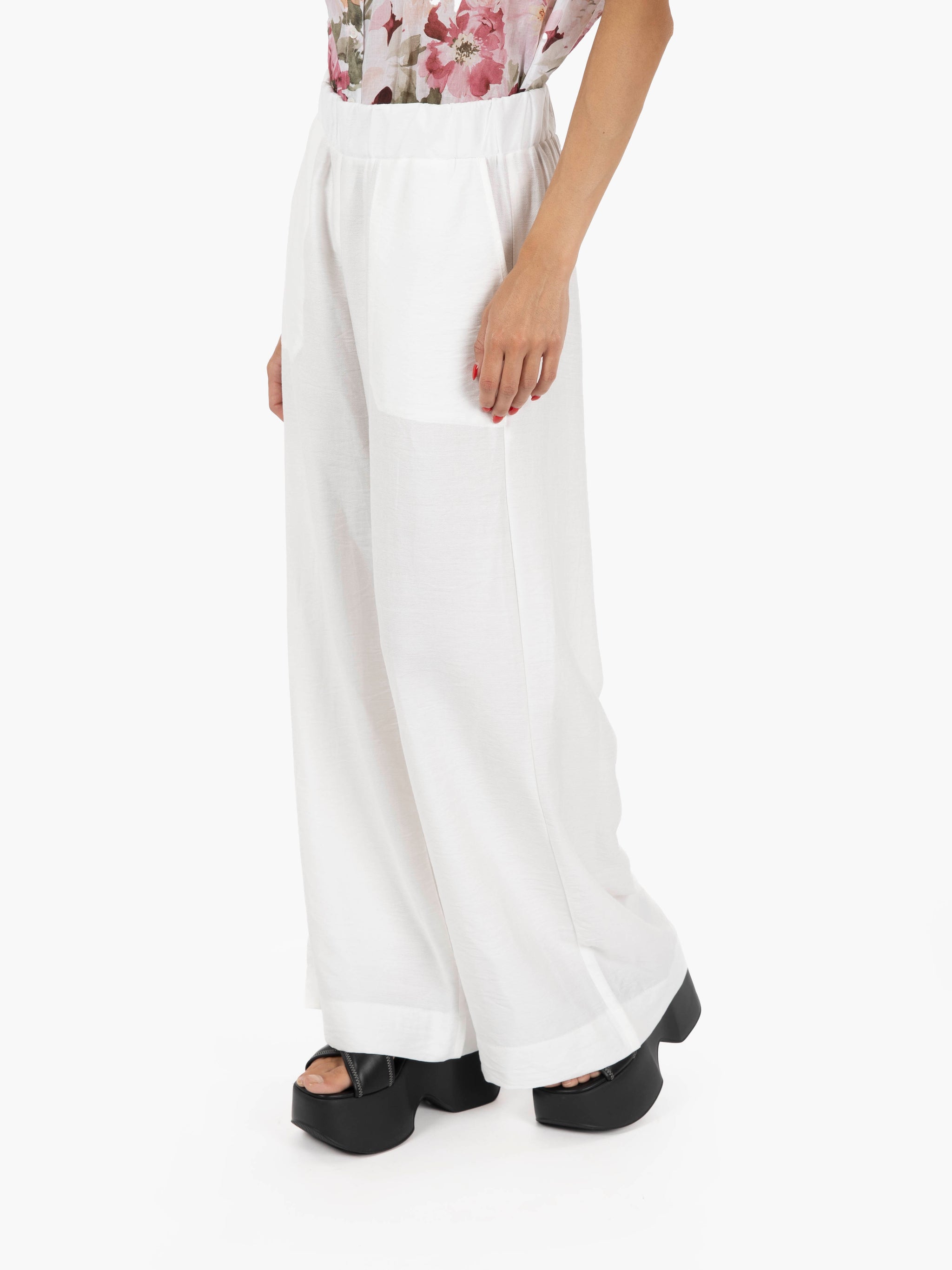 Pantalone Sarah a palazzo fluido bianco