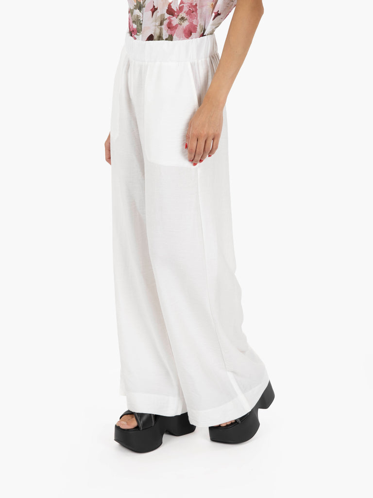 STIMM - Pantalone Sarah a palazzo fluido bianco