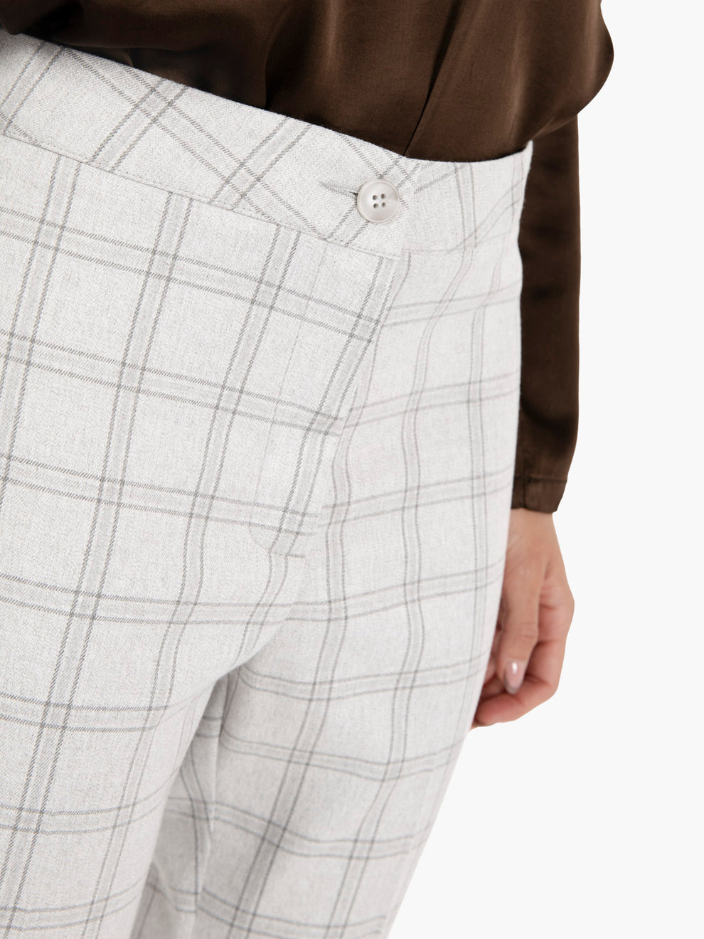 Pearl grey check trumpet trousers