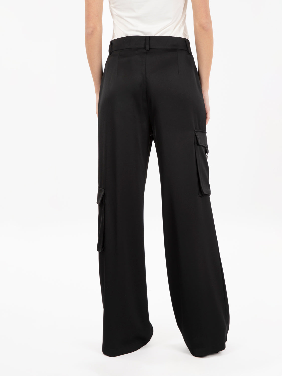 Black Satin Cargo Pants