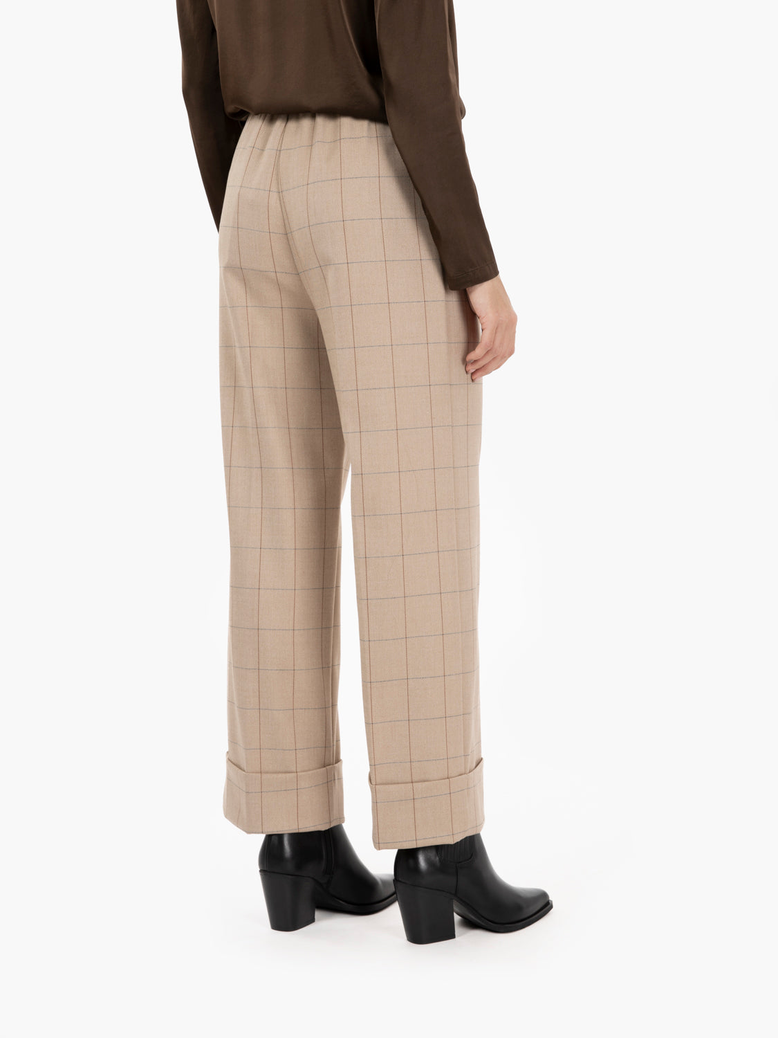 Beige checked trousers with cuffs