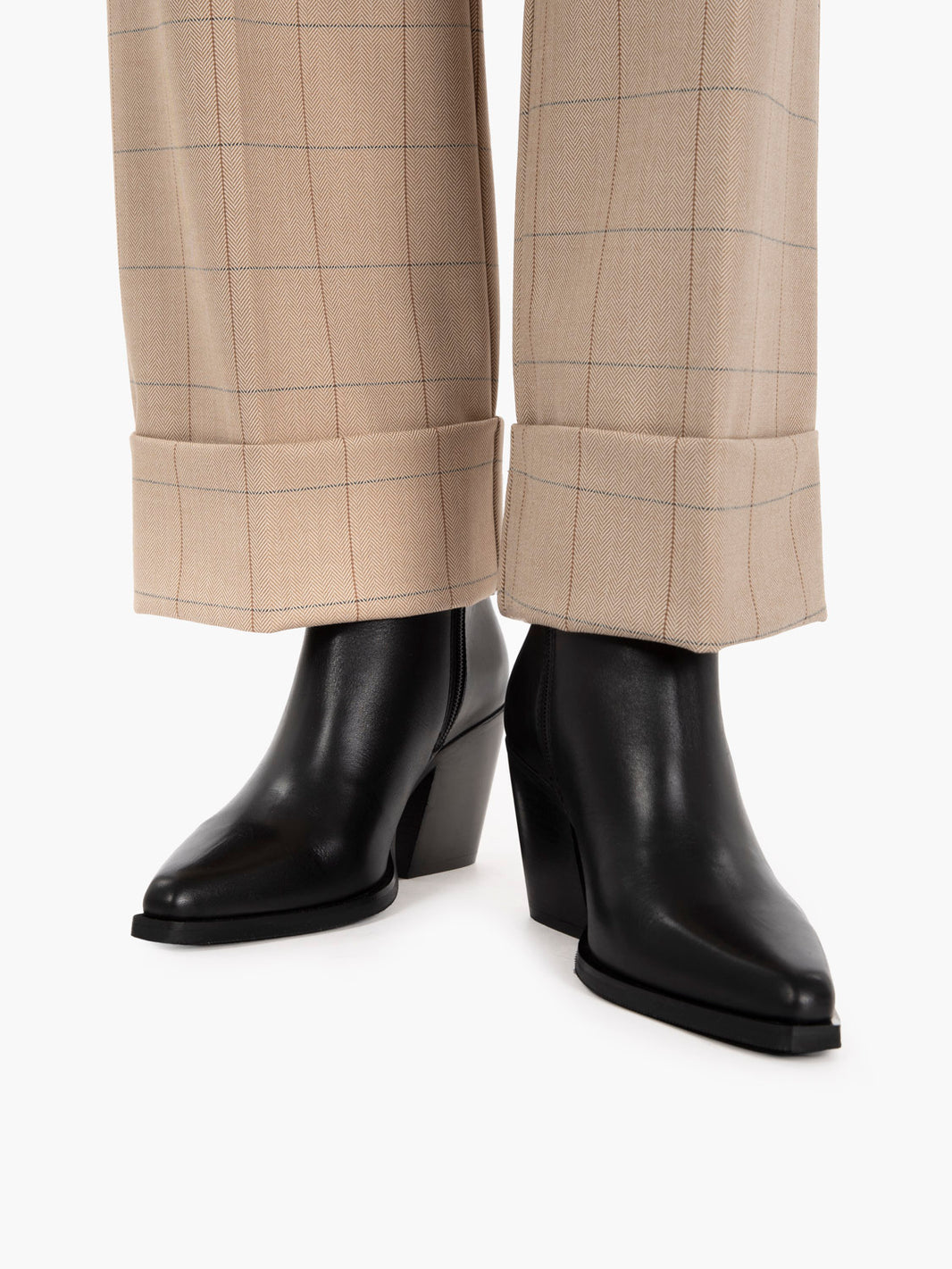 Beige checked trousers with cuffs