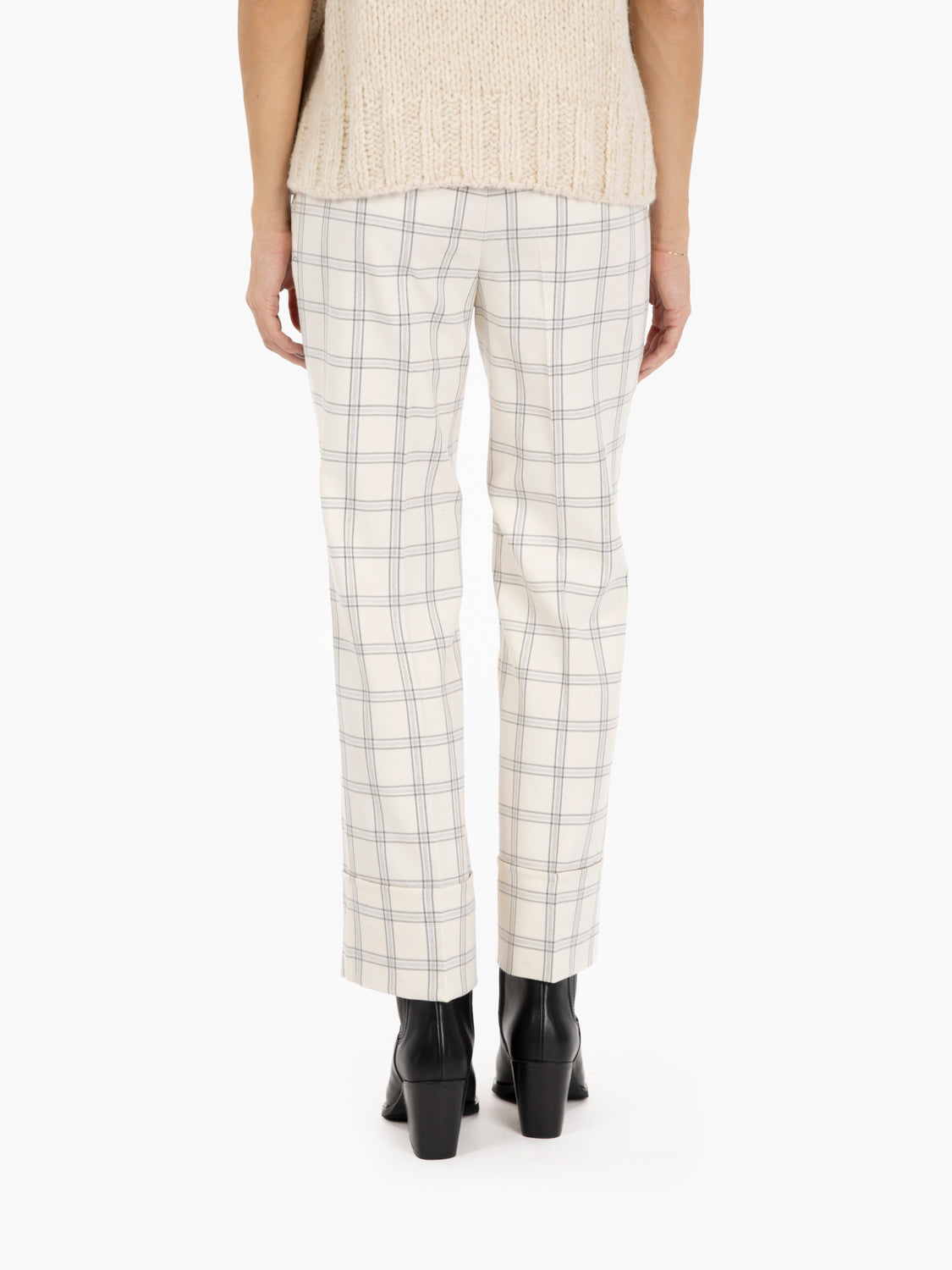 Pantaloni check con risvolto panna