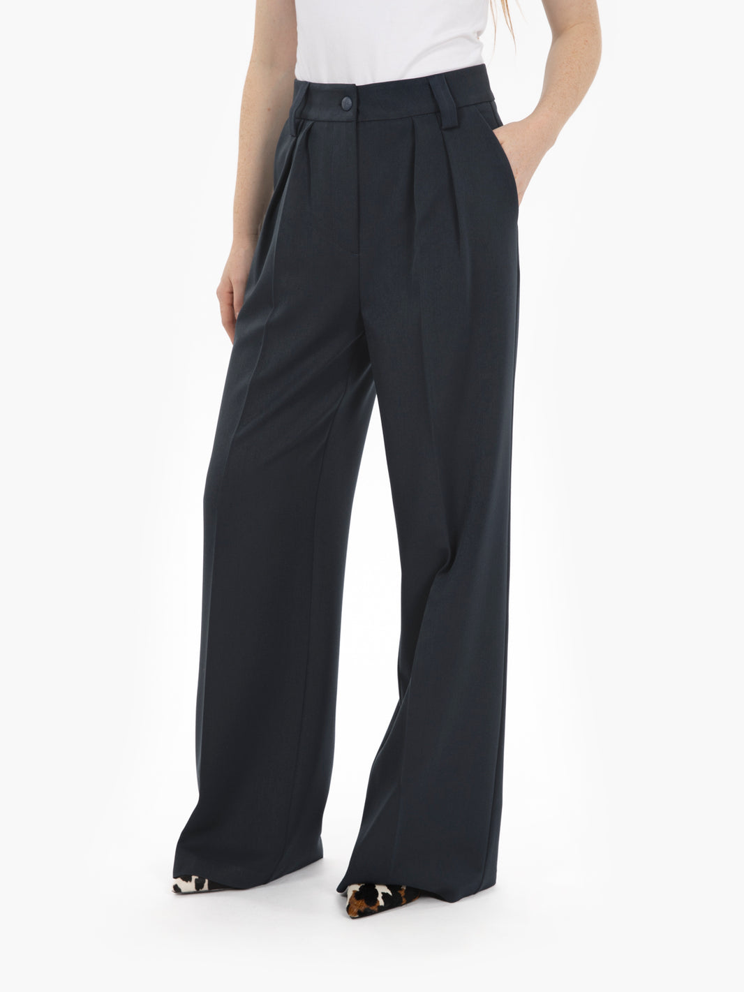 Blue double pleated trousers