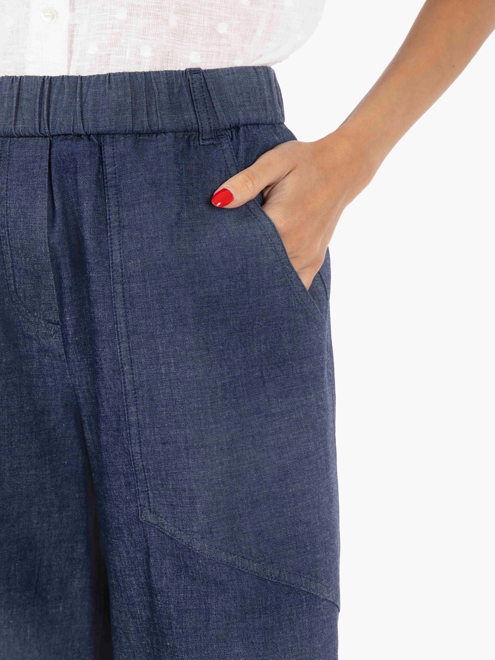 Navy Denim Effect Damask Pants