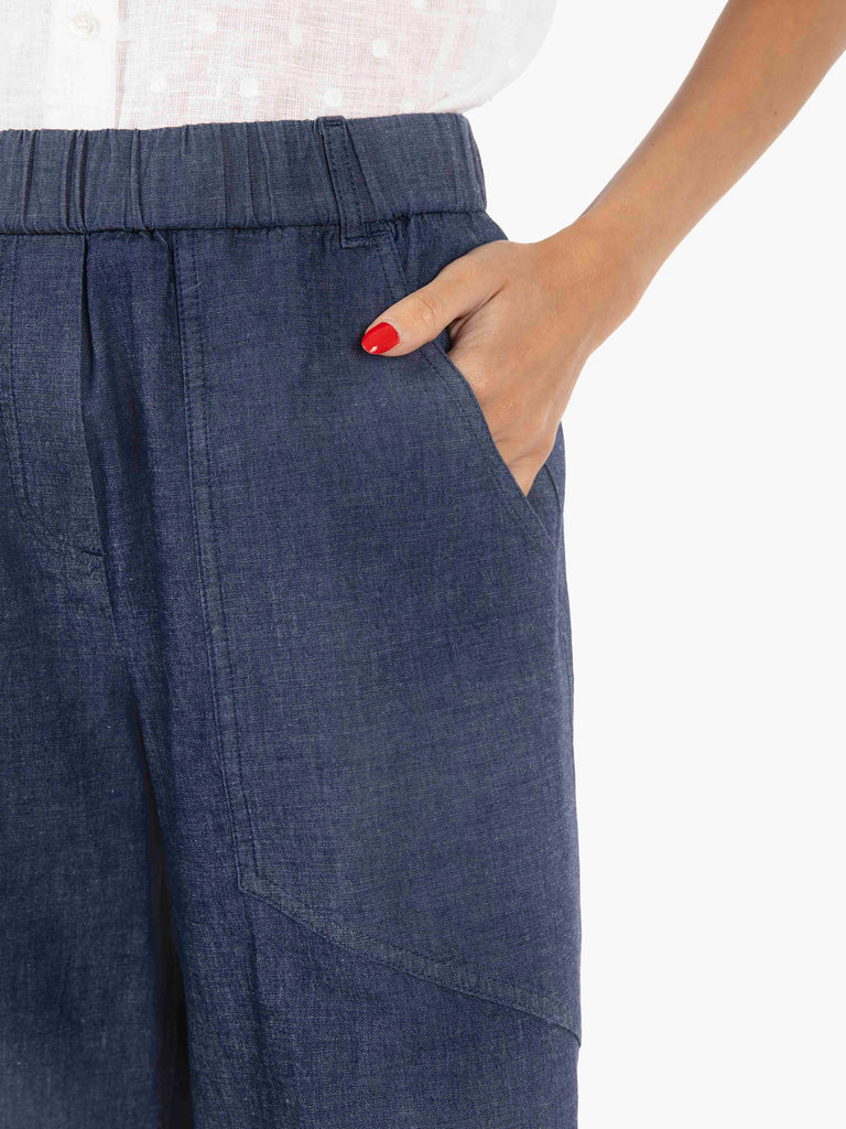 STIMM - Pantaloni Damasco effetto denim navy