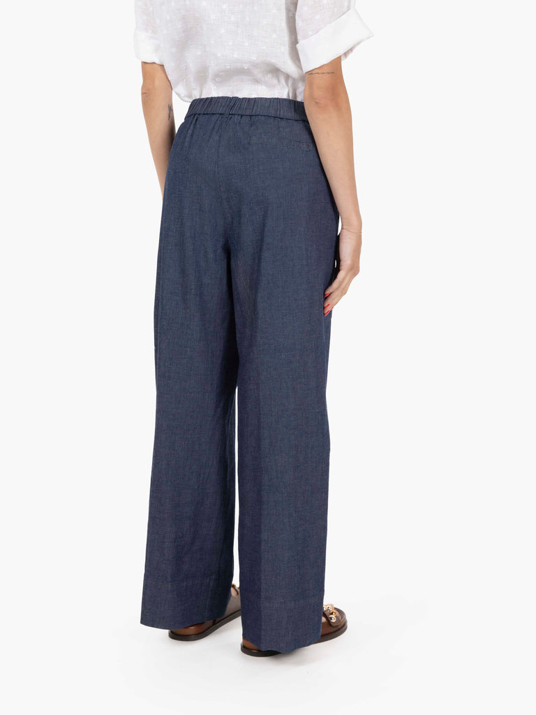 STIMM - Pantaloni Damasco effetto denim navy