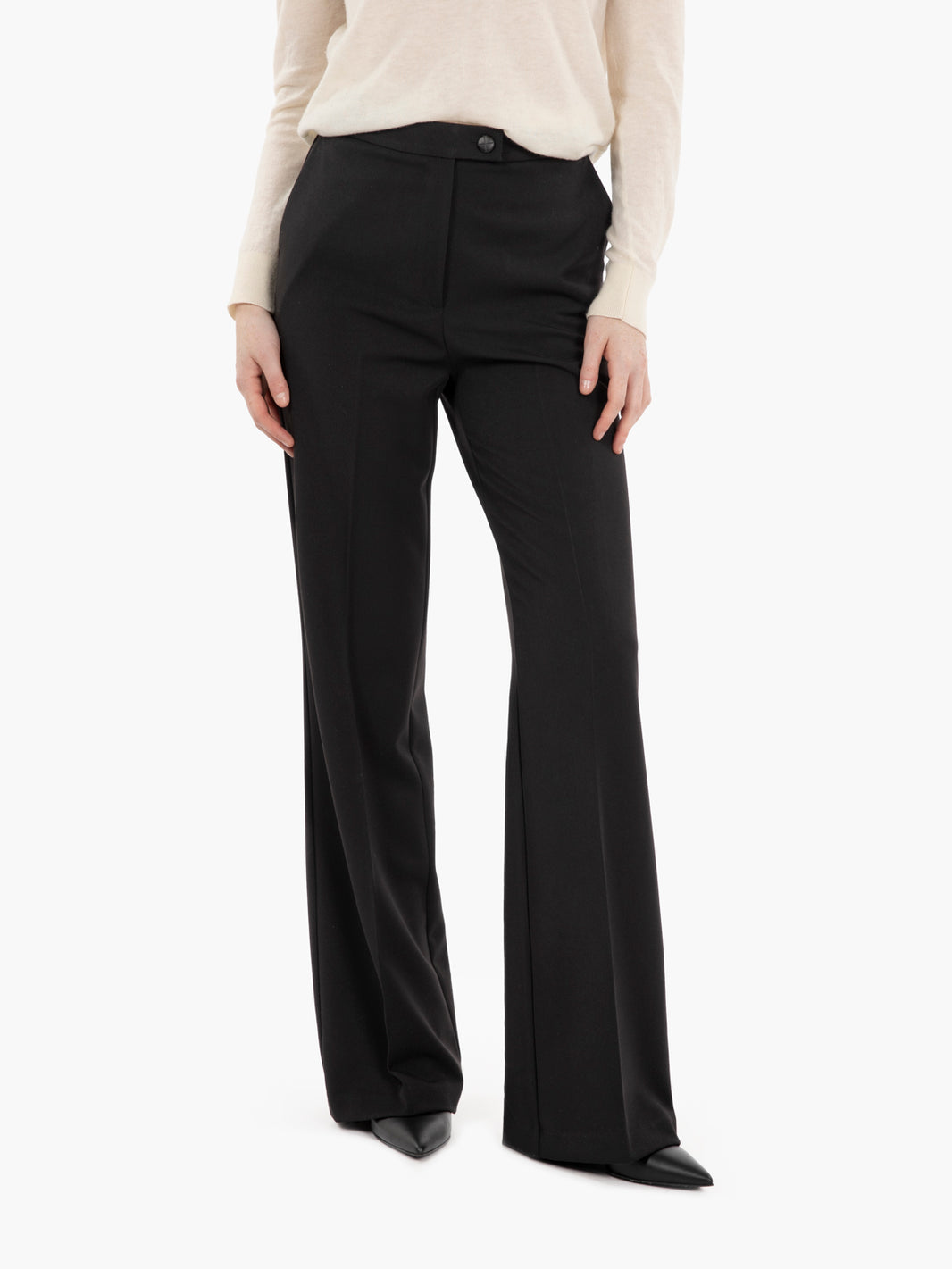 Black straight leg trousers