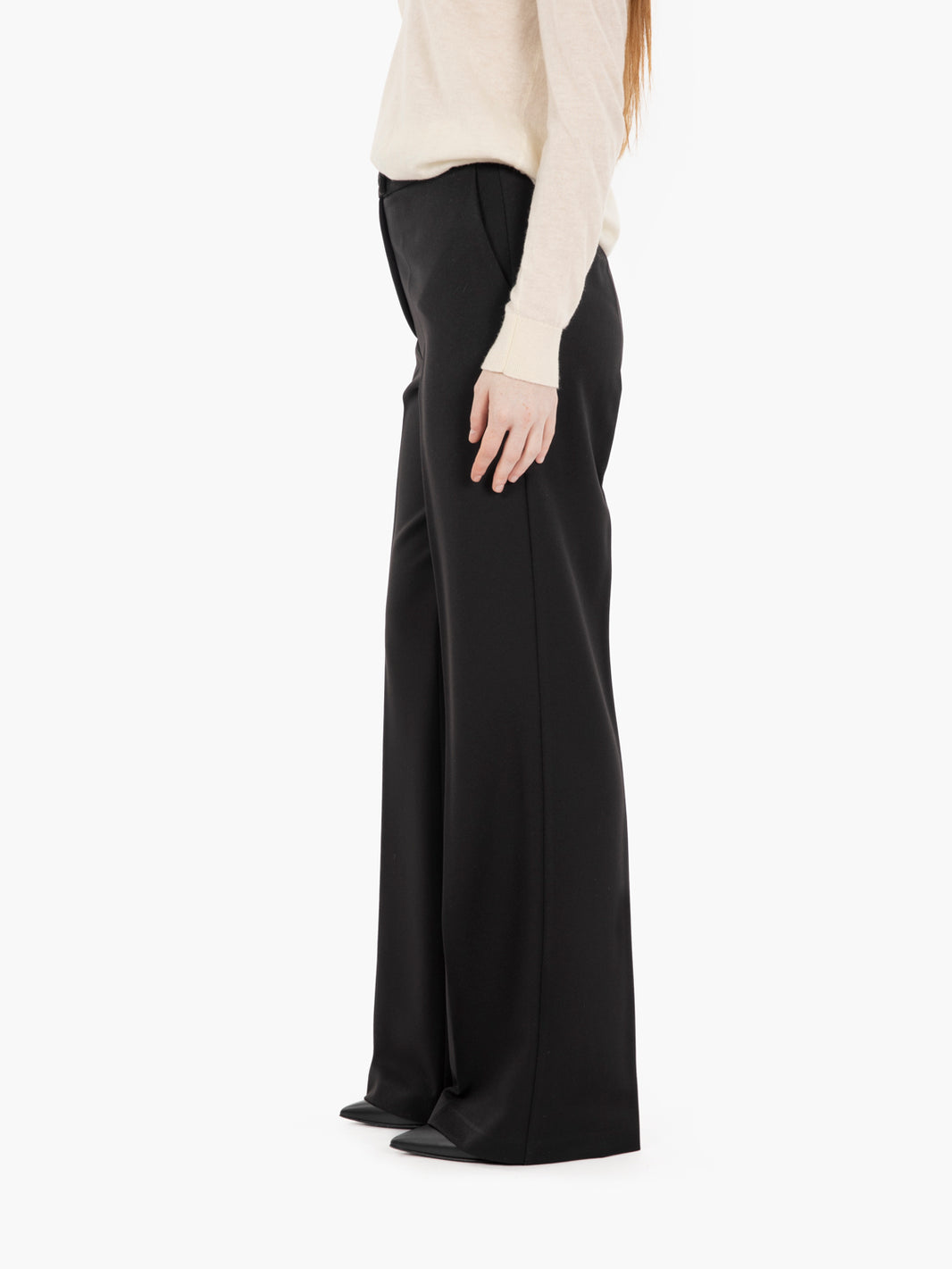 Black straight leg trousers