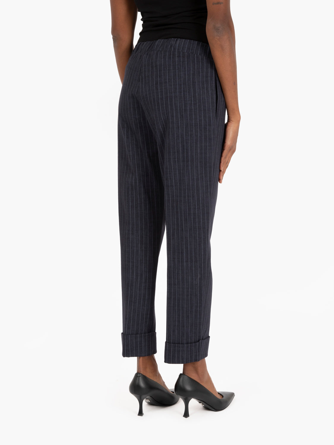 Pantaloni gessati con elastico blu