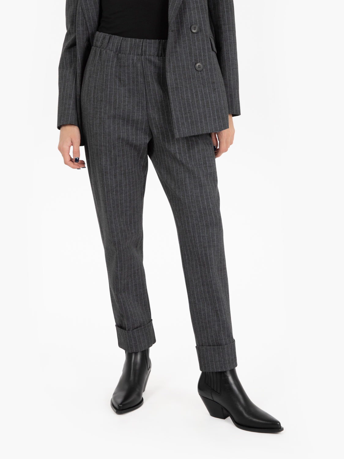 Pantaloni gessati con elastico grigi