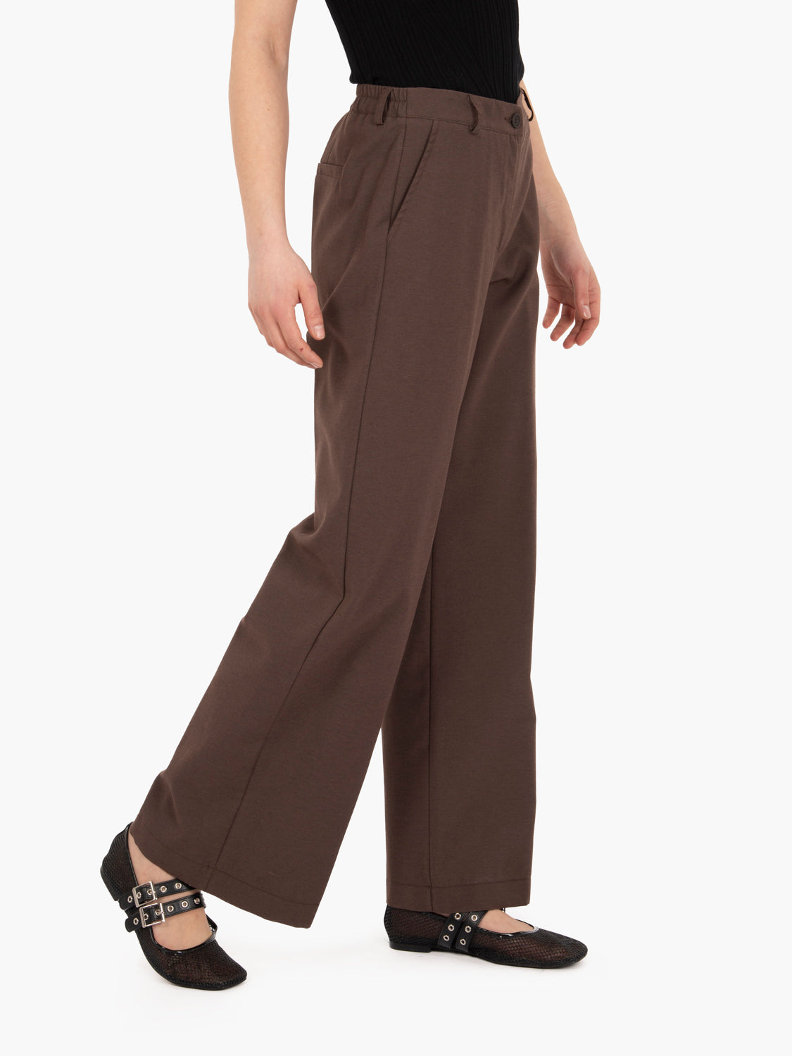 Dark brown cotton blend trousers