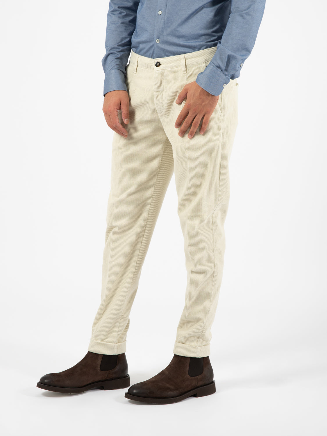 Pantaloni in velluto a coste avorio
