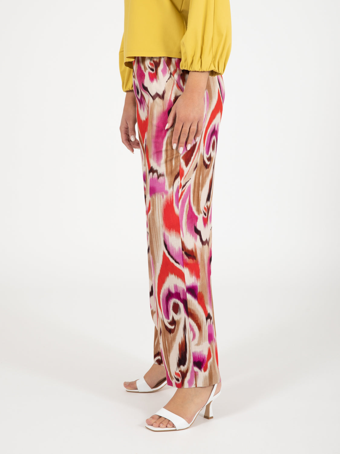 Pantaloni in viscosa fantasia fuxia