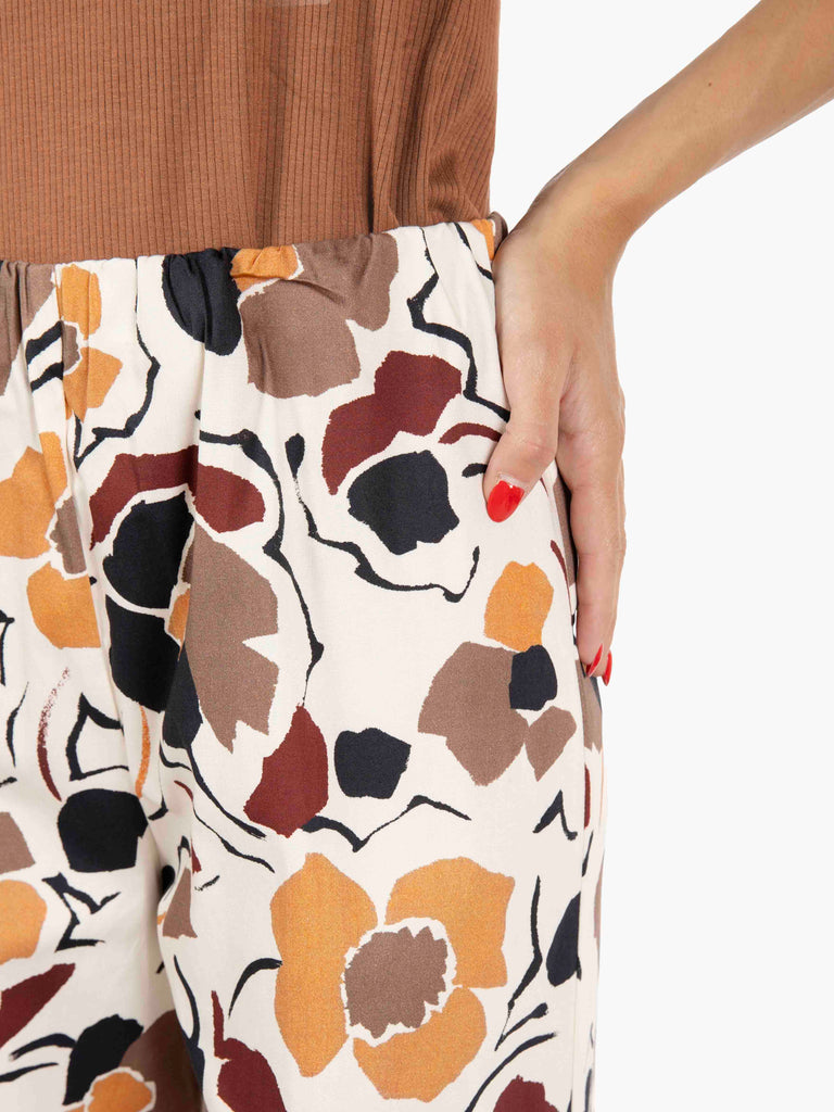 STIMM - Pantaloni palazzo a fiori beige / moro