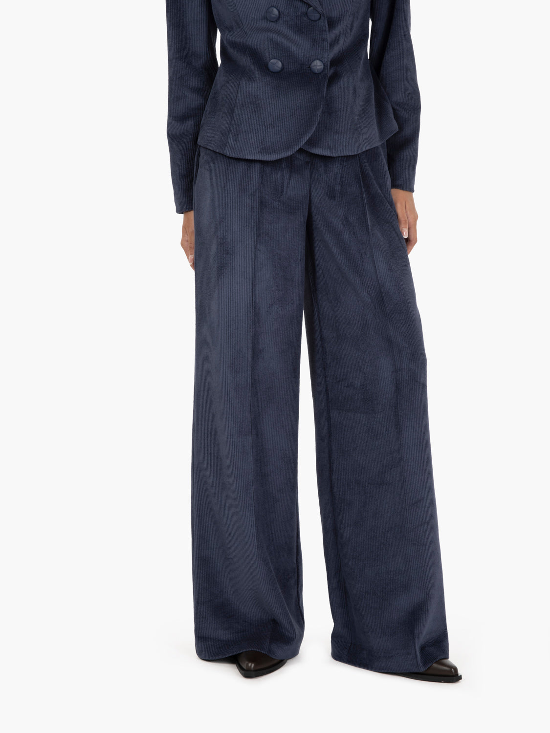 Pantaloni palazzo in velluto a coste blu
