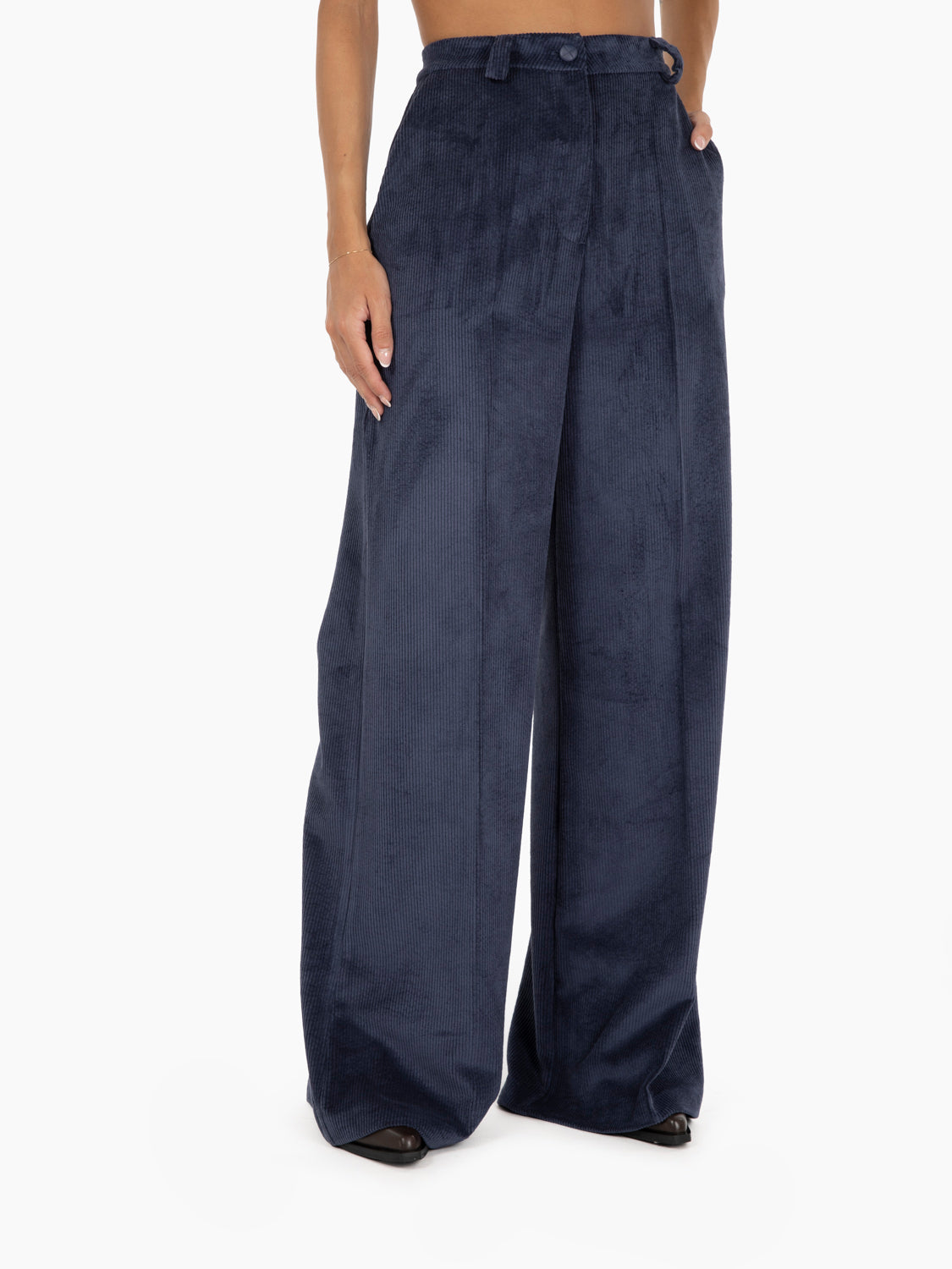 Pantaloni palazzo in velluto a coste blu