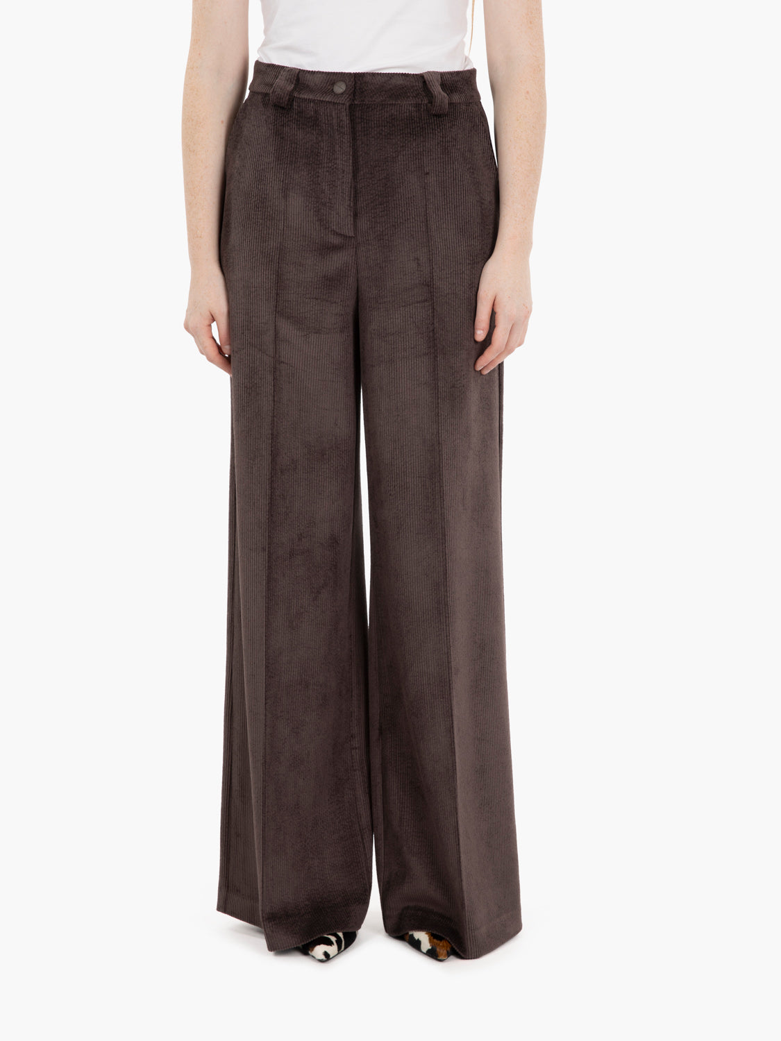 Pantaloni palazzo in velluto a coste caffè