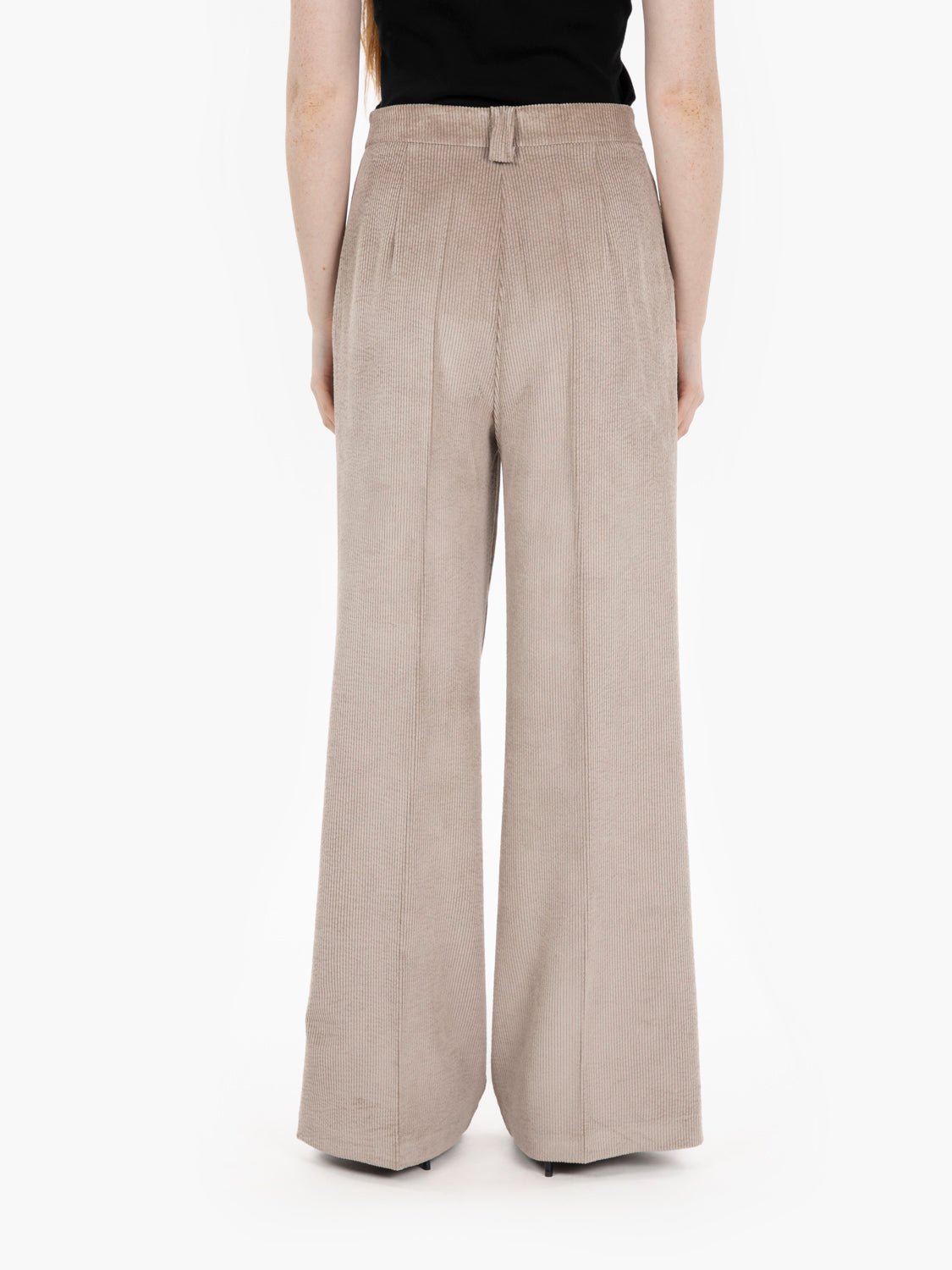 Pantaloni palazzo in velluto a coste tortora