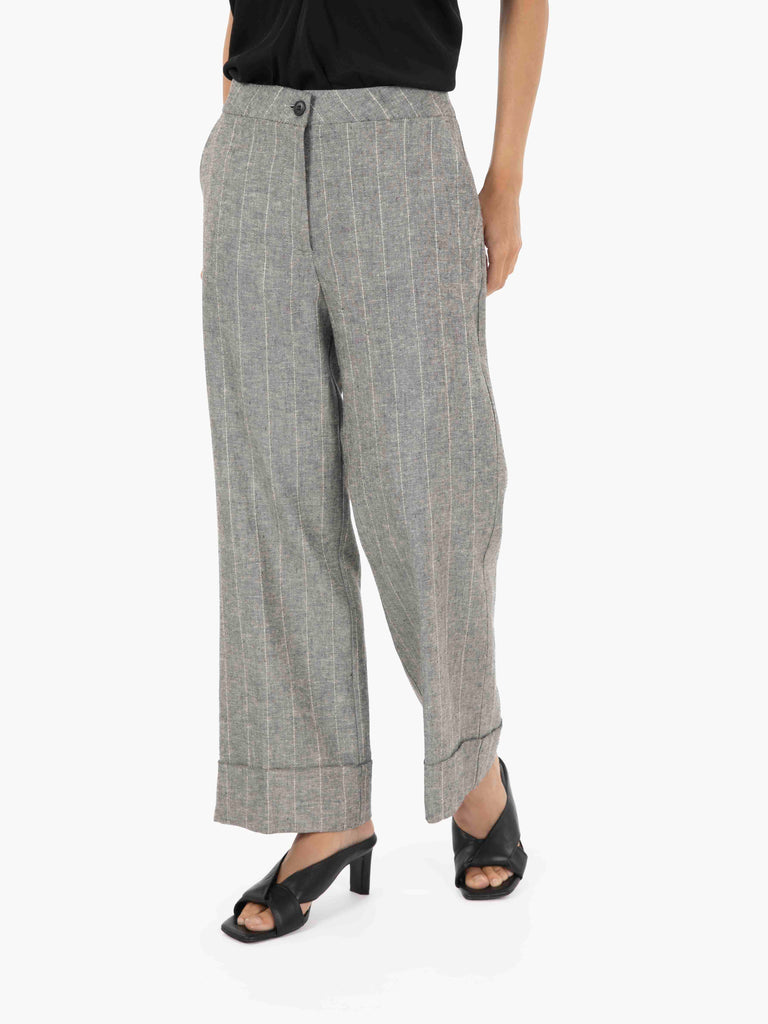 STIMM - Pantaloni Salonicco straight gessati nero