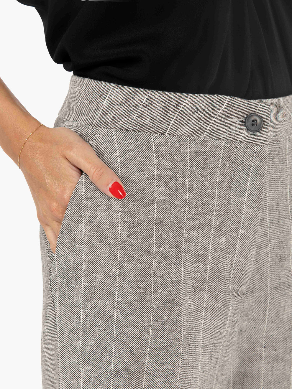 Pantaloni Salonicco straight gessati nero