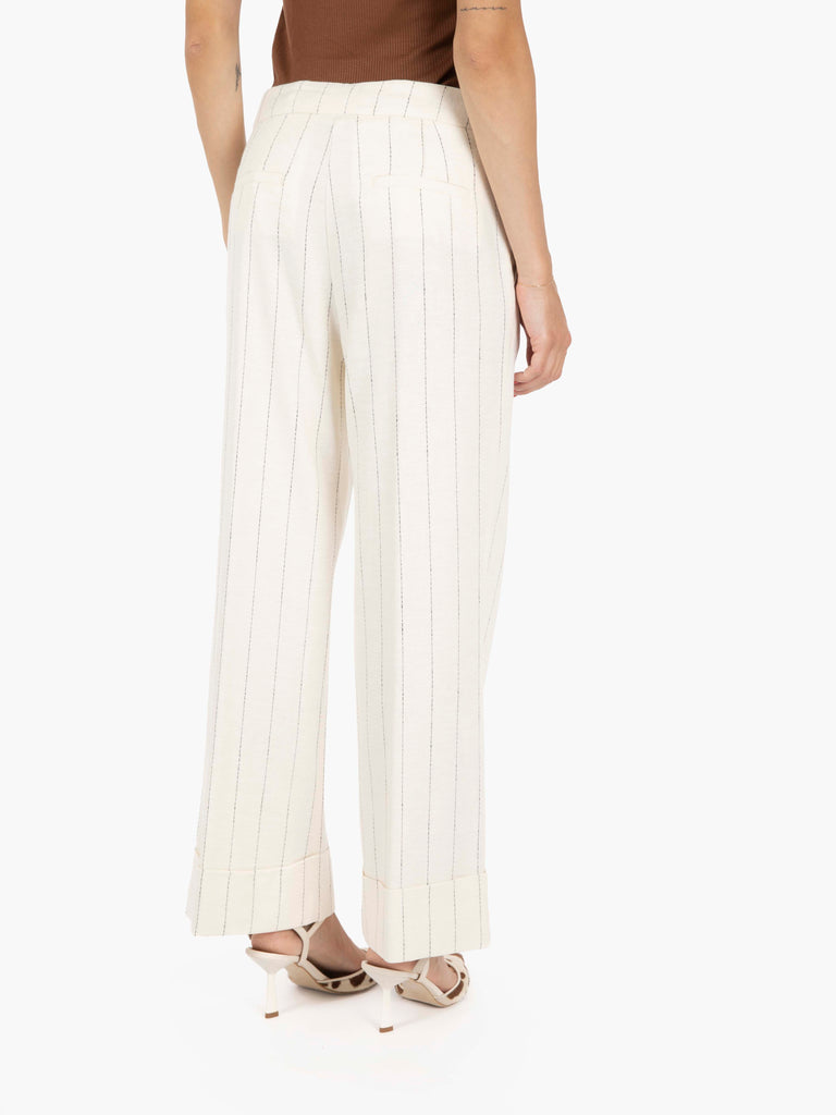 STIMM - Pantaloni Salonicco straight gessati panna