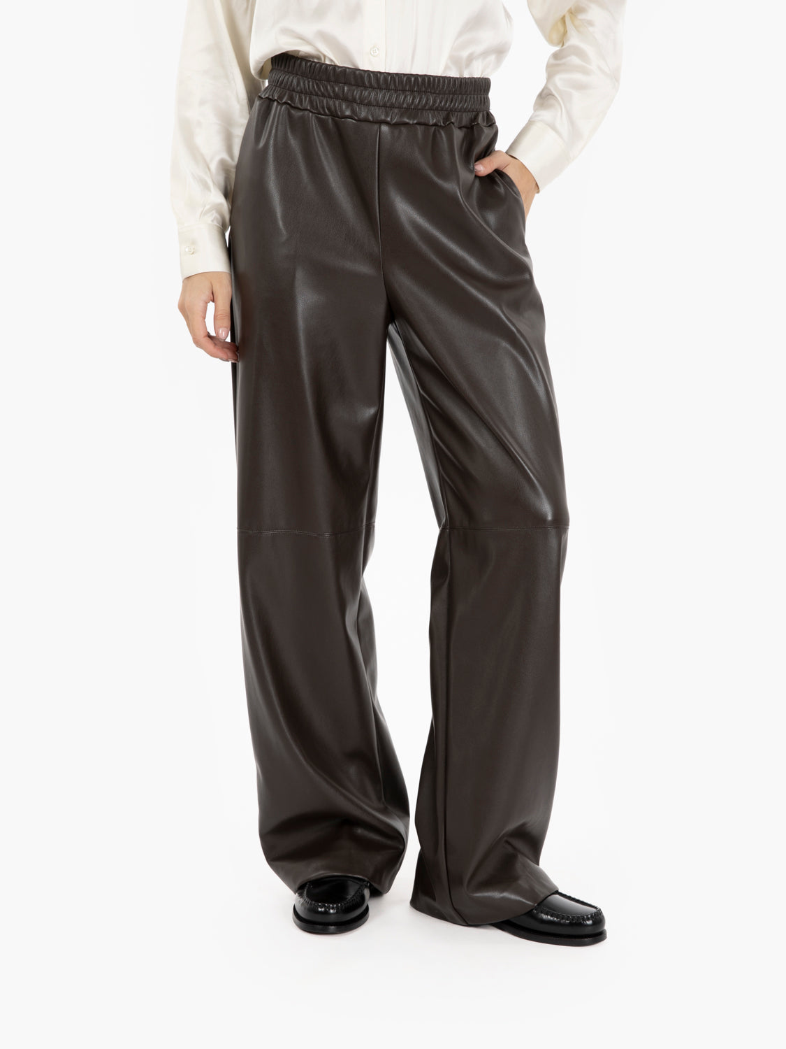 Pantaloni taglio dritto in ecopelle cioccolato