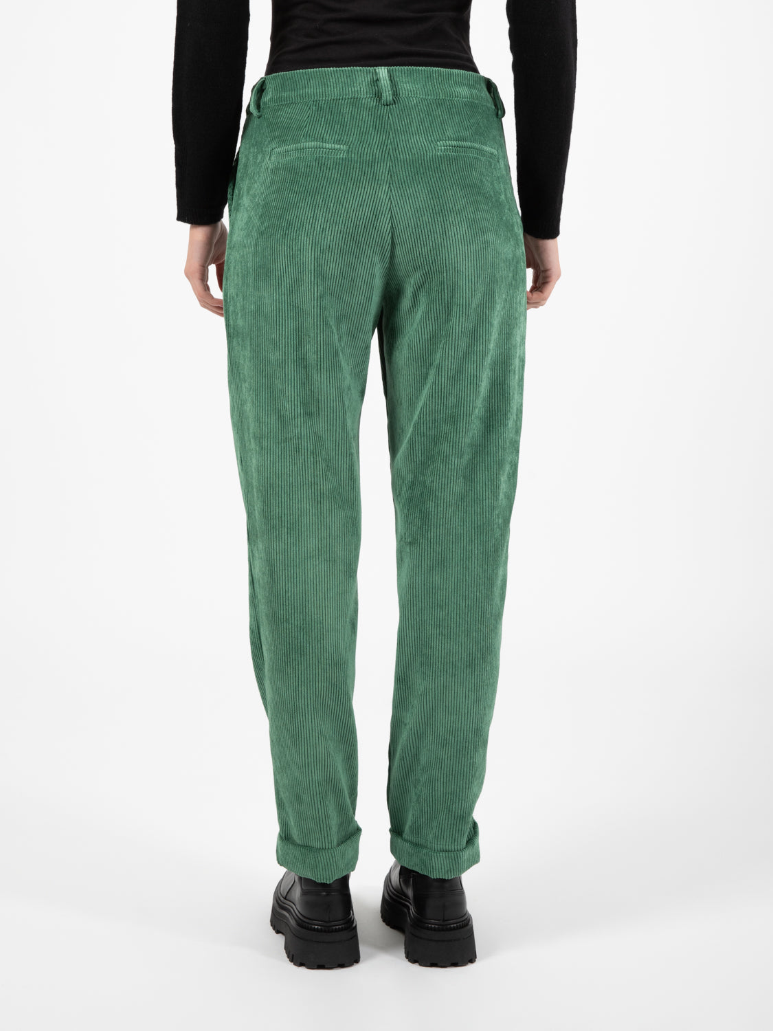 Pantaloni velluto coste con risvolto verde