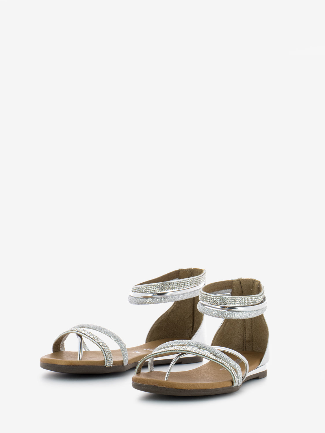 Silver rhinestone laminated sandals