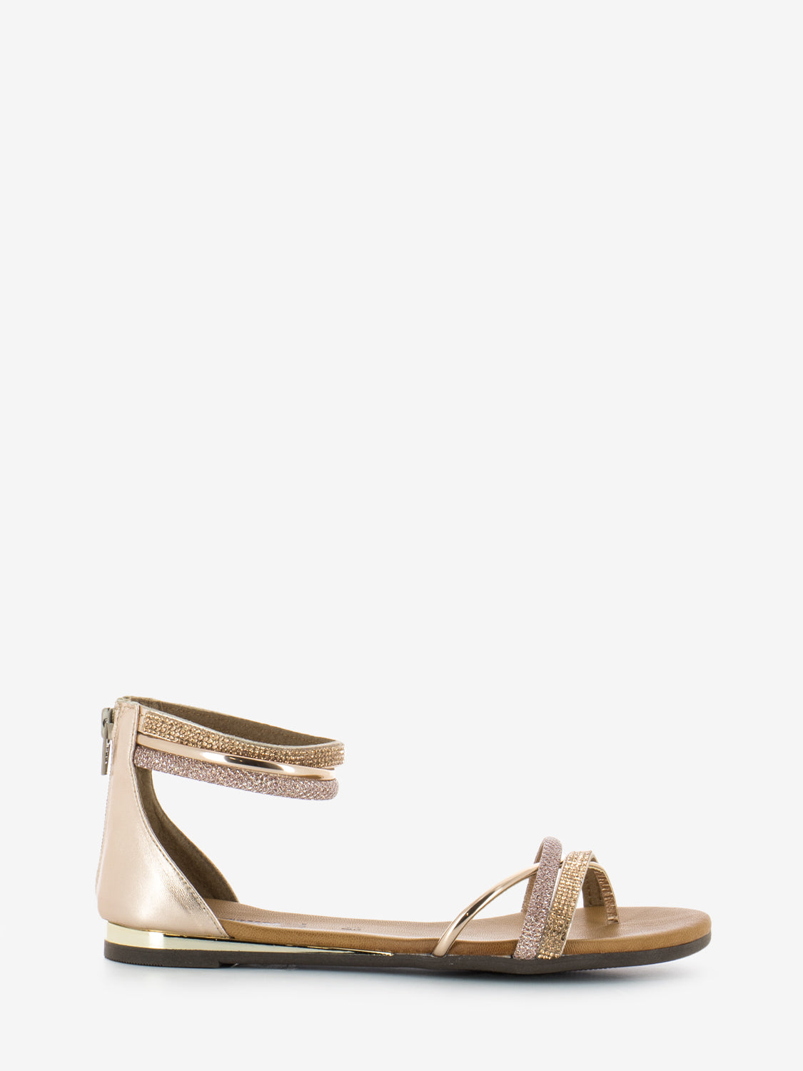 Laminated sandals with blush rhinestones