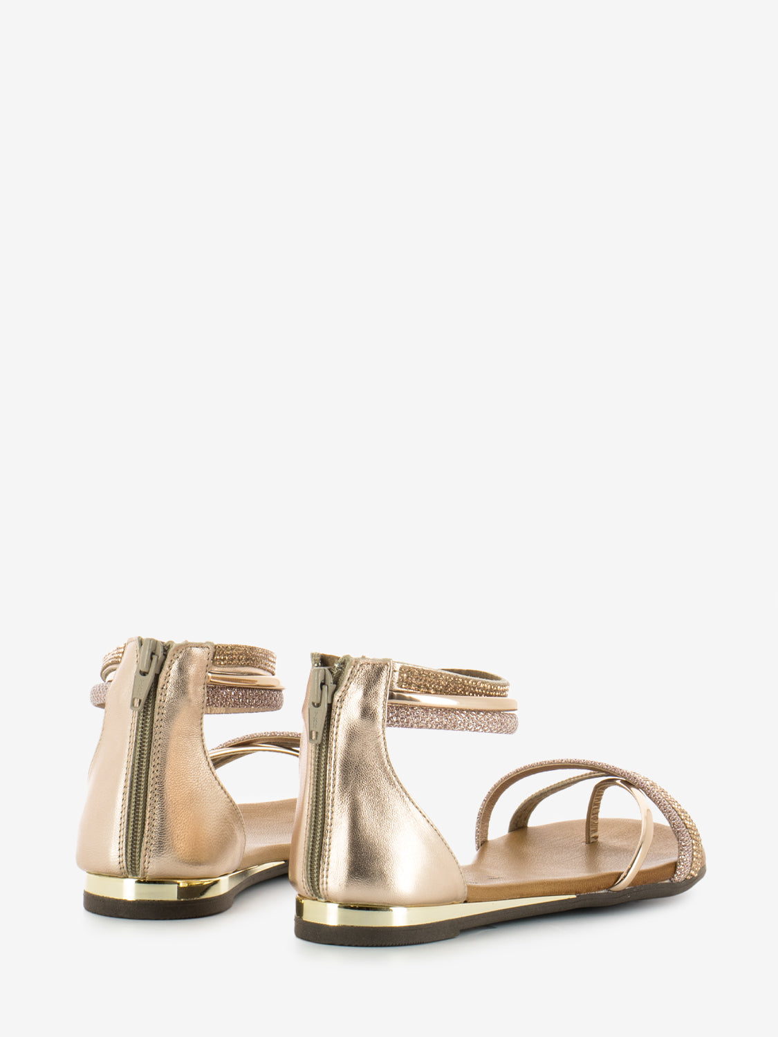Laminated sandals with blush rhinestones
