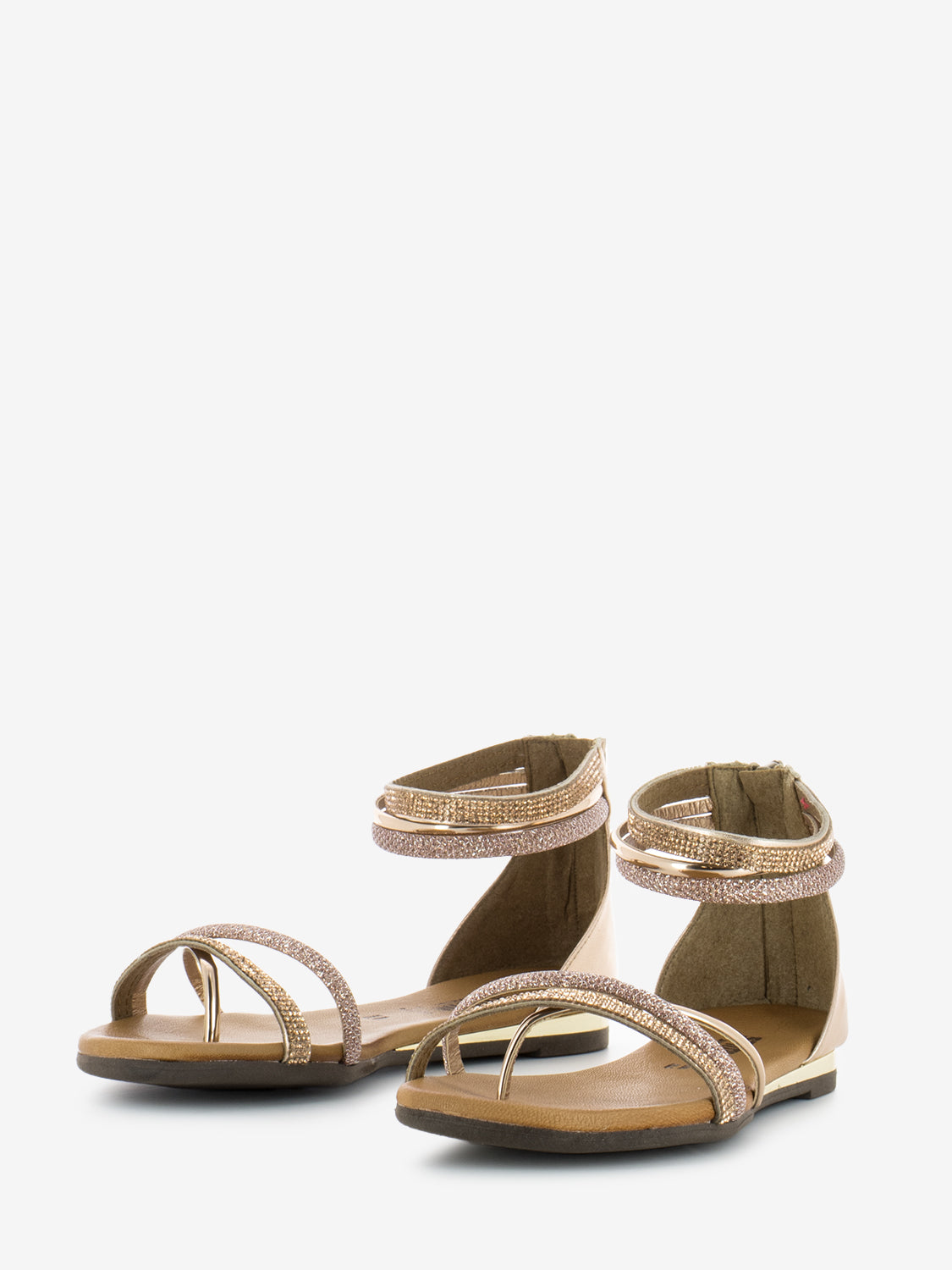 Laminated sandals with blush rhinestones