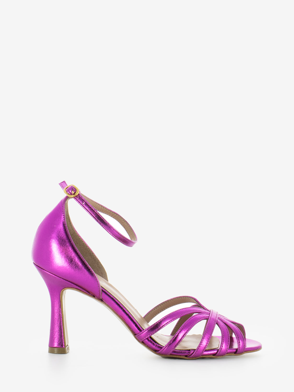 Fuchsia laminated sandals with heel