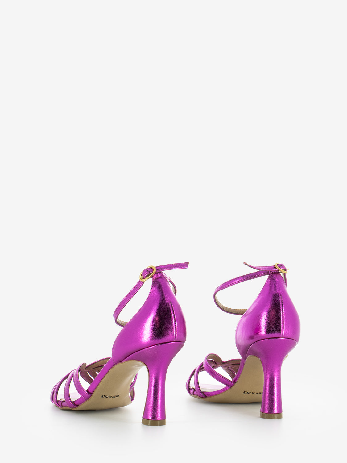 Fuchsia laminated sandals with heel