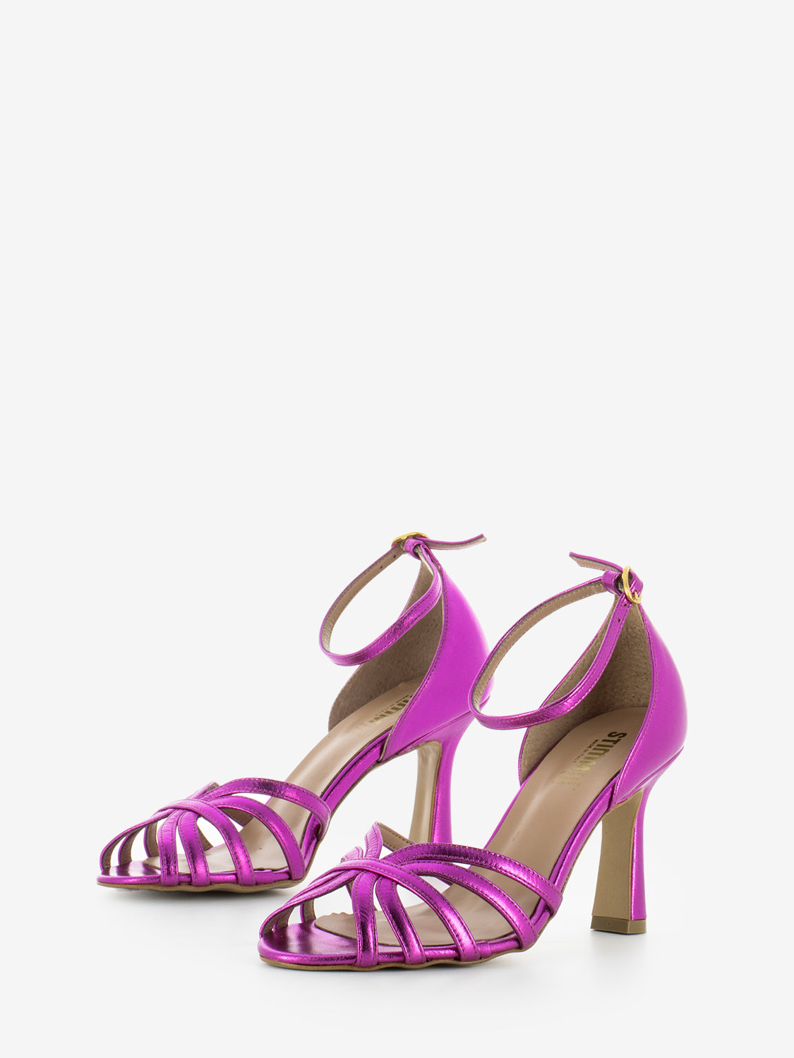 Fuchsia laminated sandals with heel