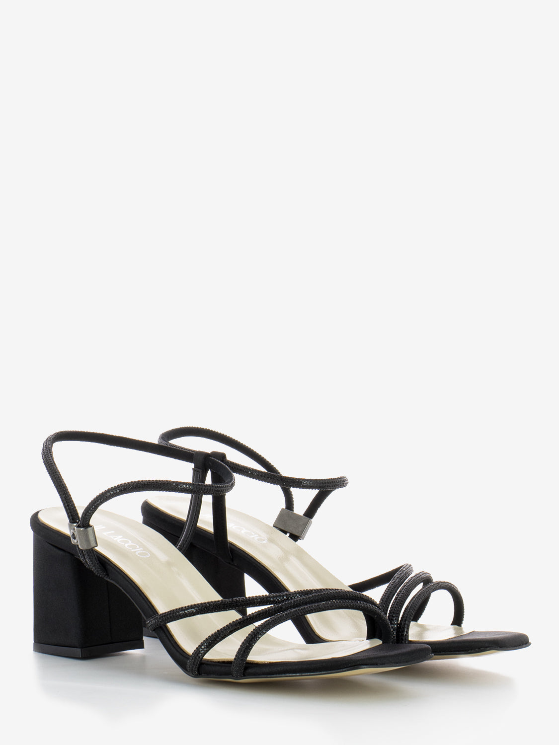 Black rhinestone satin sandals