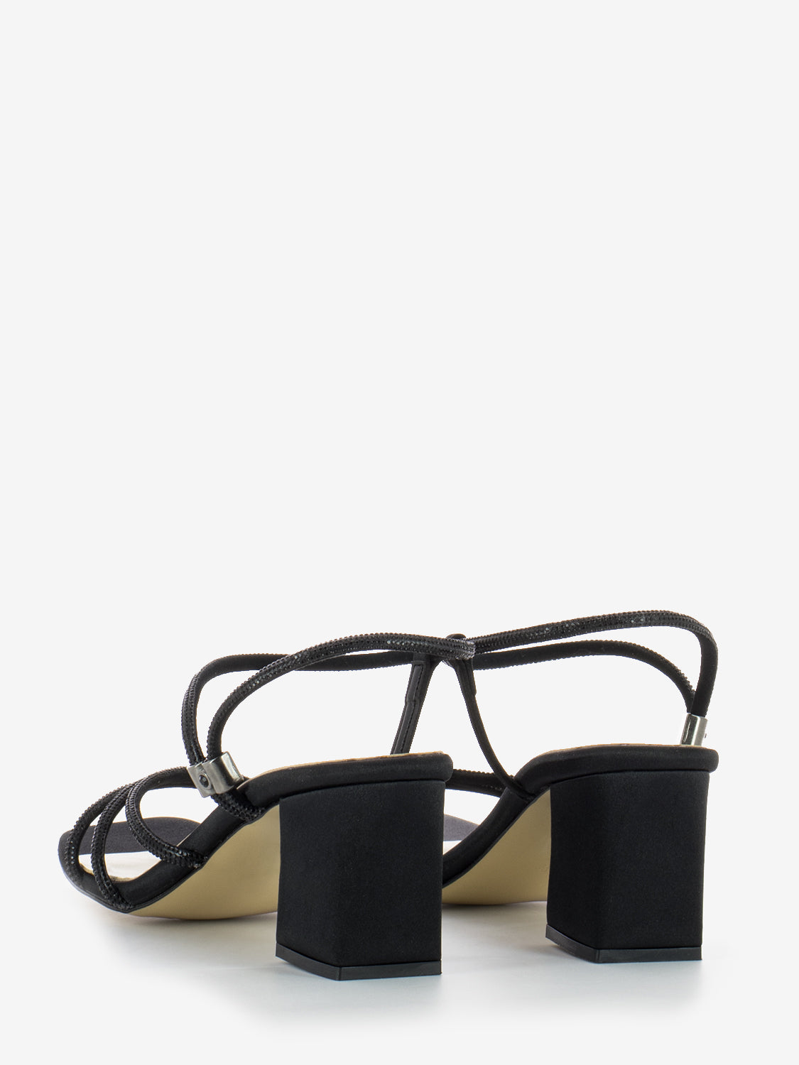 Black rhinestone satin sandals