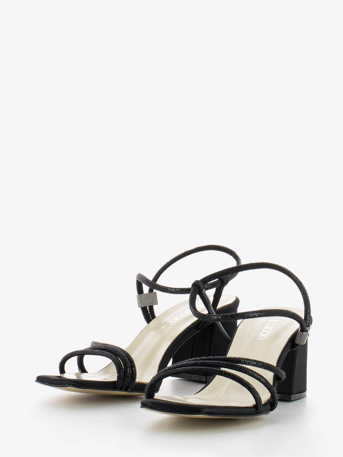 Black rhinestone satin sandals