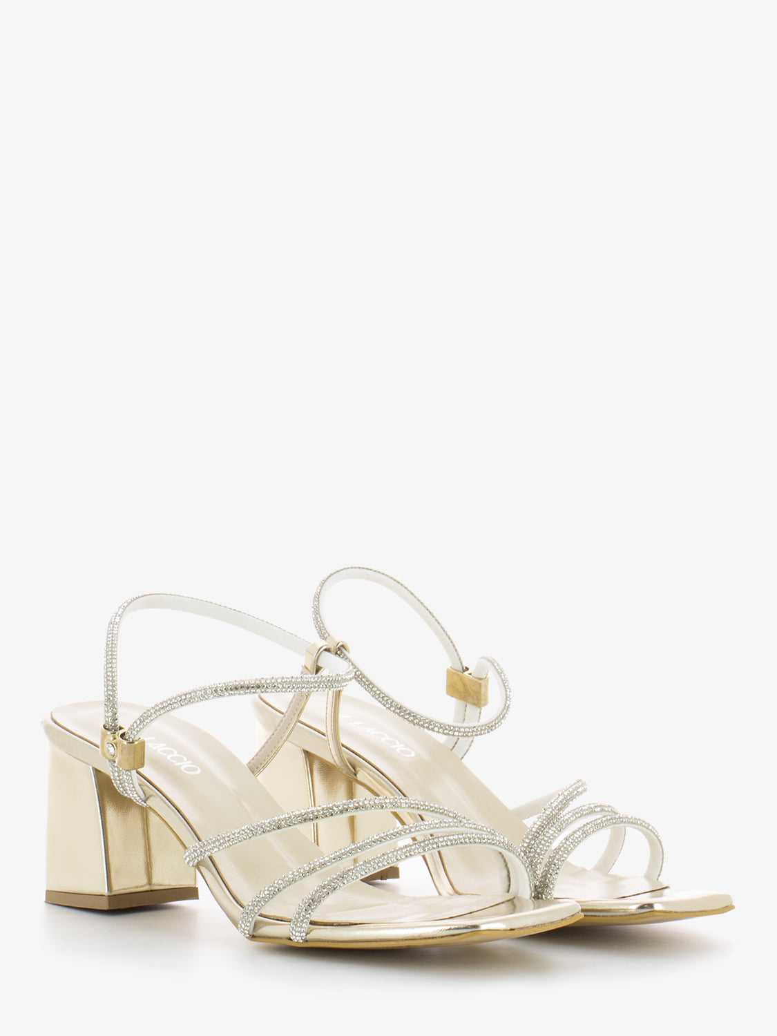 Silver laminated / platinum rhinestone sandals
