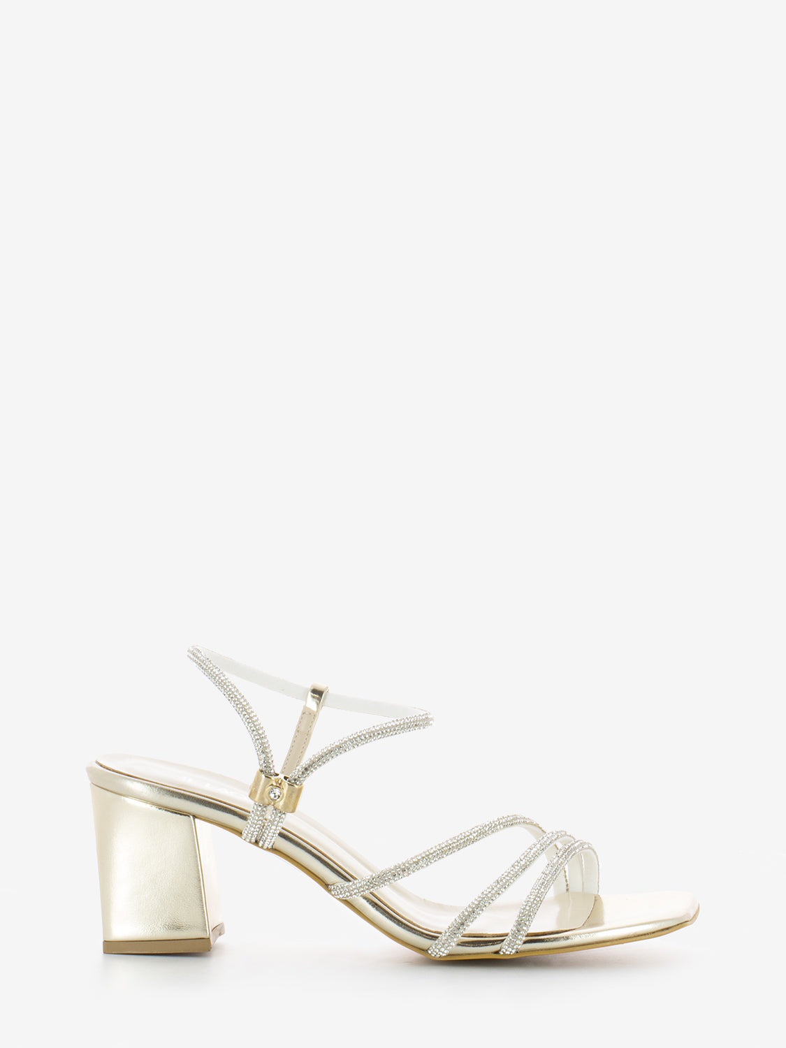 Silver laminated / platinum rhinestone sandals
