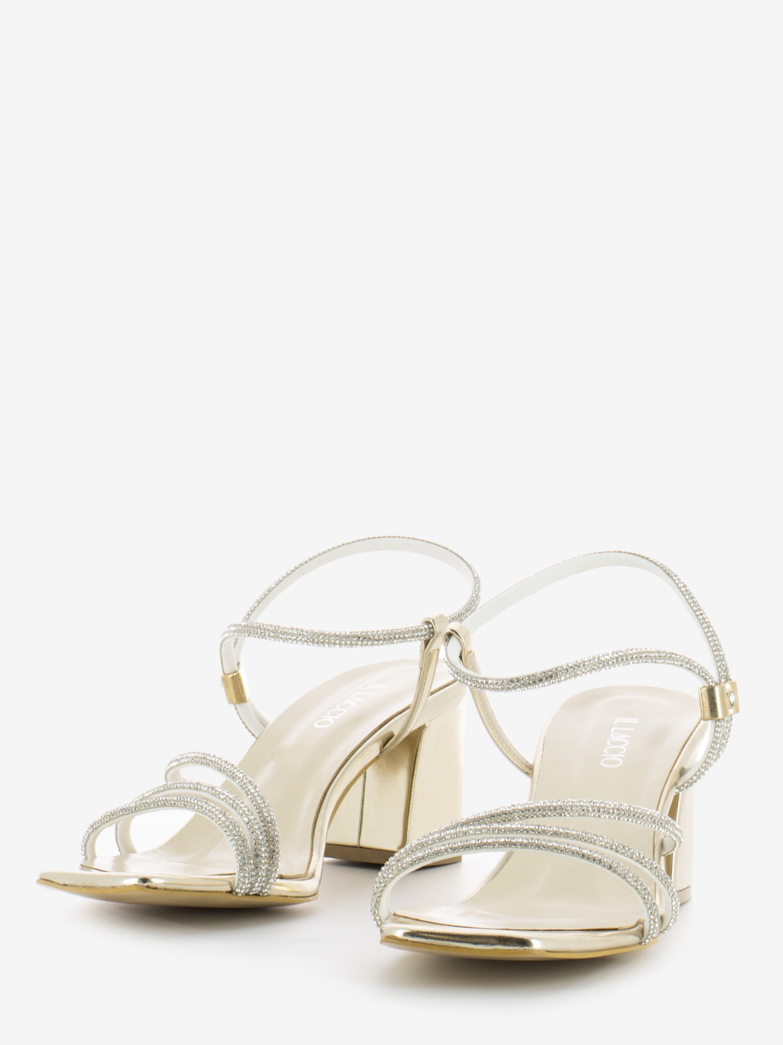 Silver laminated / platinum rhinestone sandals