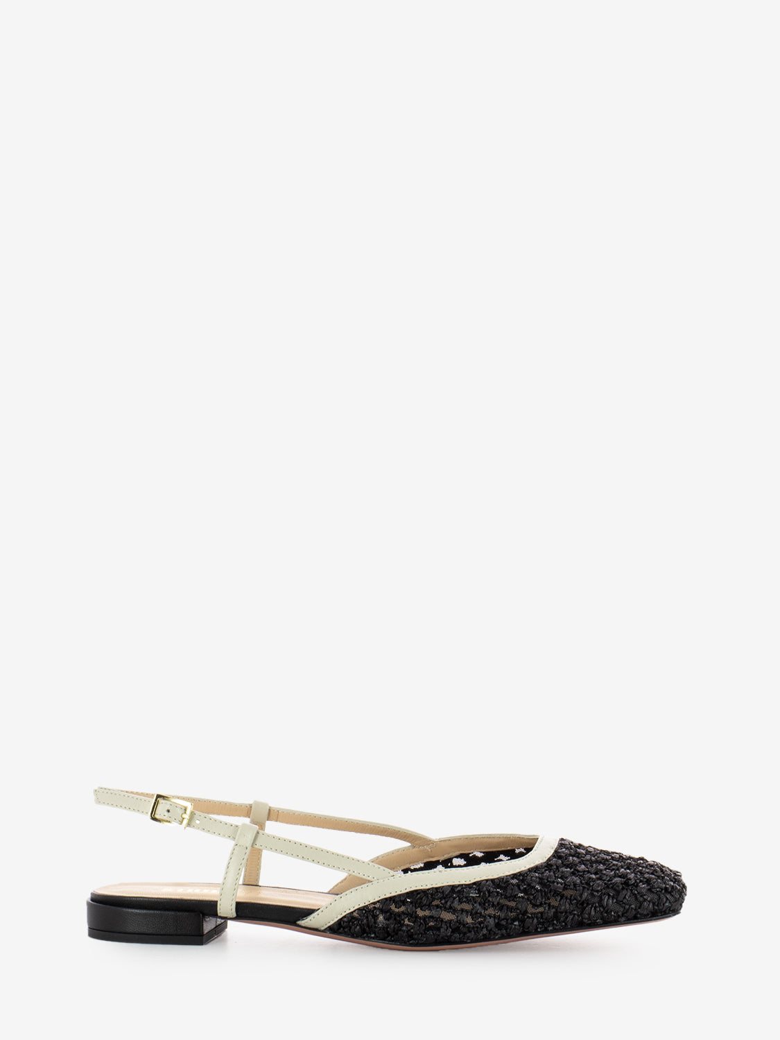 Slingback in raffia nero / avorio