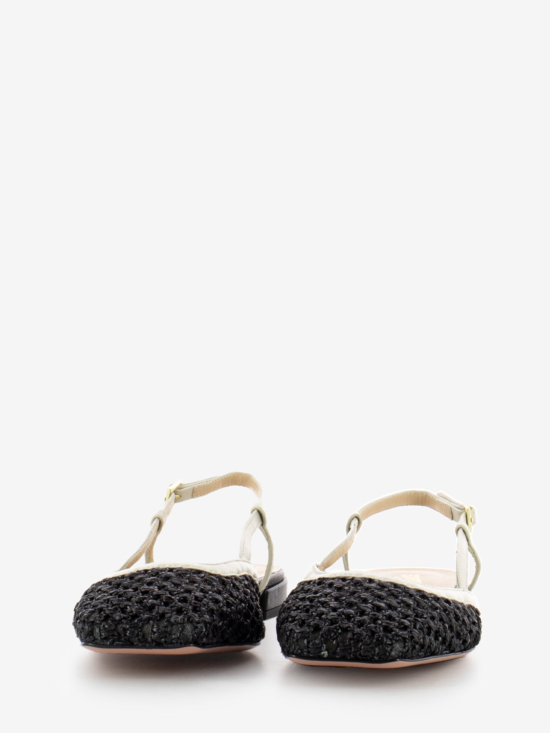 Slingback in raffia nero / avorio