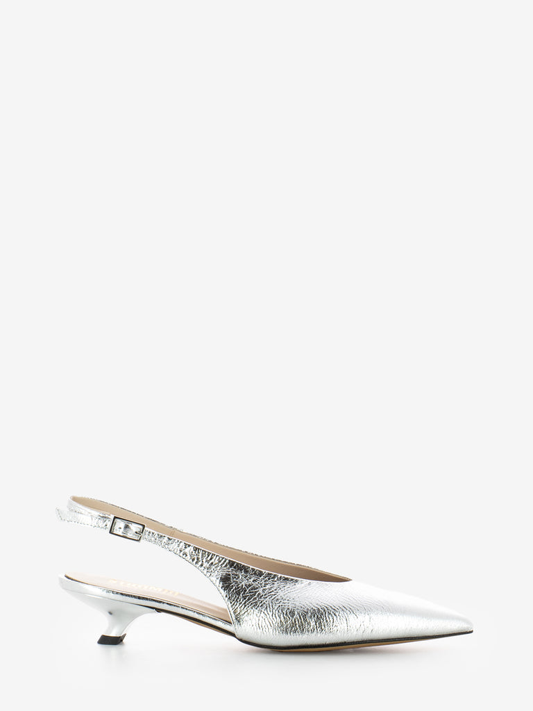 STIMM - Slingback pelle laminata argento