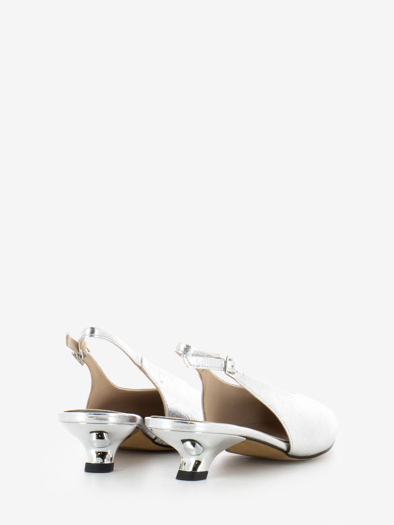 STIMM - Slingback pelle laminata argento