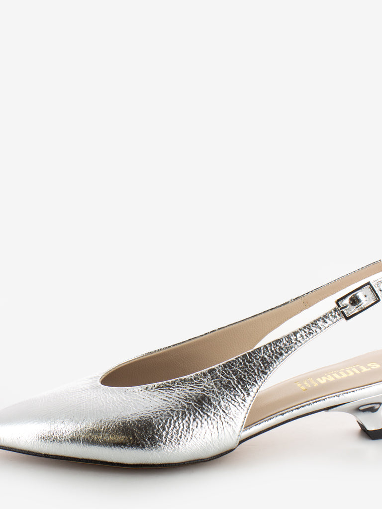 STIMM - Slingback pelle laminata argento