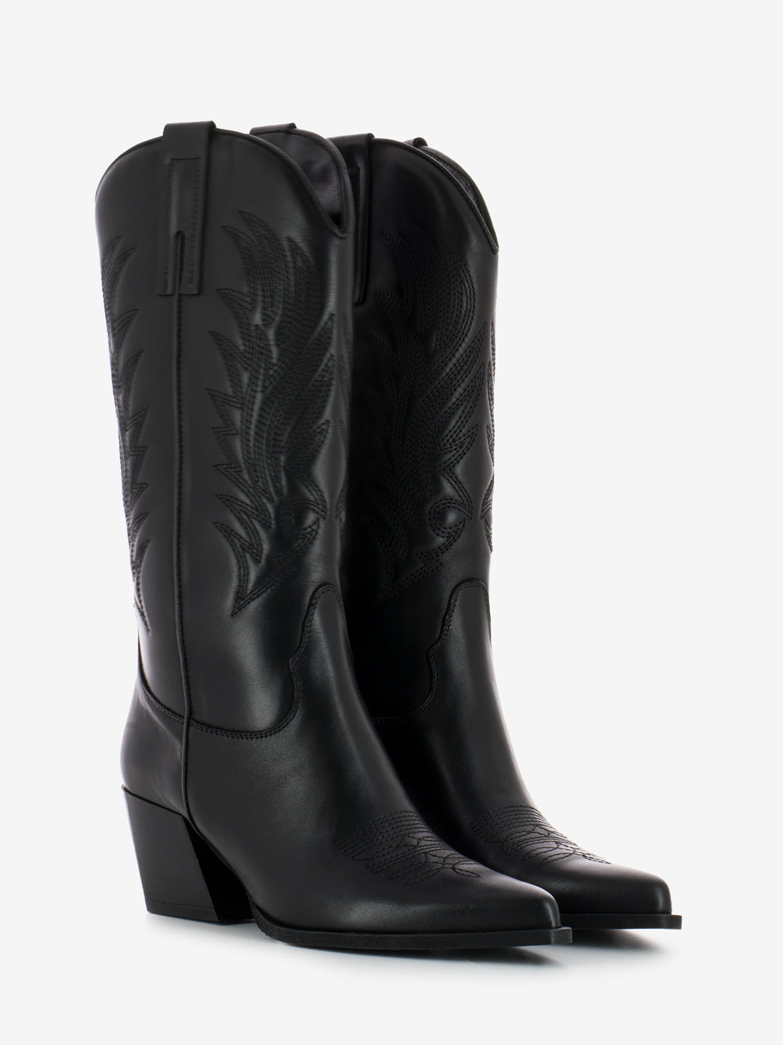 Black calfskin cowboy boots